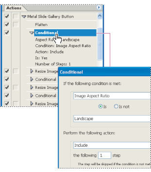 Actions palette showing a recorded action with a conditional
