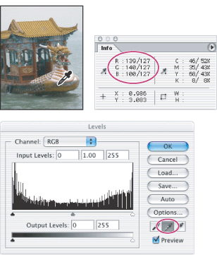 Using Levels and Info palette to neutralize the tone of an image