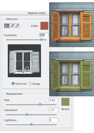 Making a selection and then transforming the color of the selection
