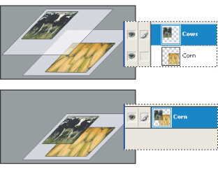 Before and after merging two layers