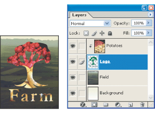 Clipping mask with Potatoes and Logo layers