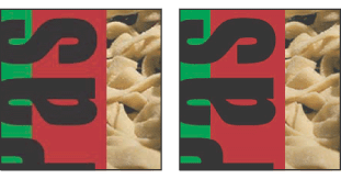 Image without weighted optimization (left), and with weighted optimization on text layers and vector shapes (right)