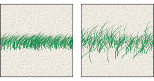 Brush strokes without scattering (left) and with scattering (right)