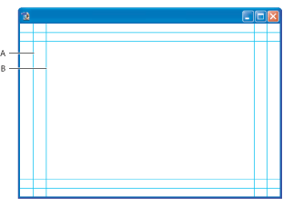 Illustration of Video preset file size guides with these callouts: A. Action safe area (outer rectangle) B. Title safe area (inner rectangle)