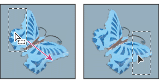 Original selection border (left), and selection border moved (right)