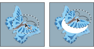 Original selection (left), and after the selection is moved with the Move tool (right)