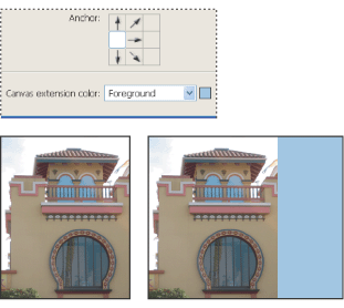 Original canvas, and canvas added to right side of image using the foreground color