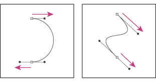 Drag in the opposite direction to create a smooth curve. Drag in the same direction to create an S curve. 