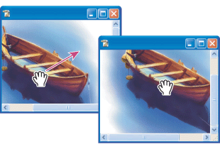 Dragging the Hand tool to view another area of an image