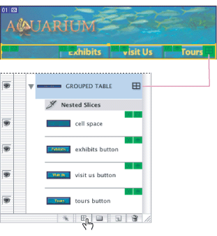 You can see tables in ImageReady's Web Content palette or in the image in your document.